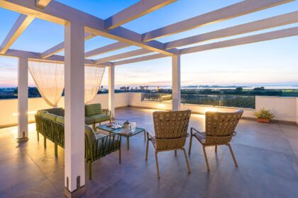 The panoramic terrace of Villa Mozia View in the evening